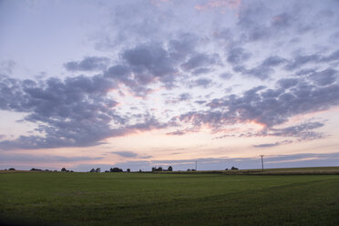 Aussicht auf ein grünes Feld und einen violetten Himmel in der Abenddämmerung - FOLF04220