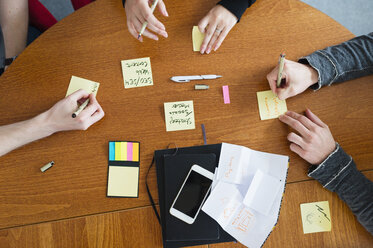 People writing on adhesive notes during business meeting - FOLF05599