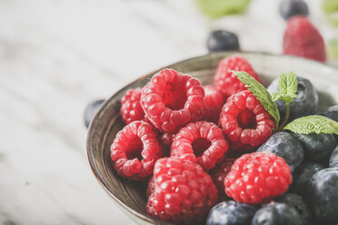 Bowl of blueberries and raspberries - RTBF01145