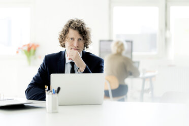 Businessman using laptop at his desk - HHLMF00149