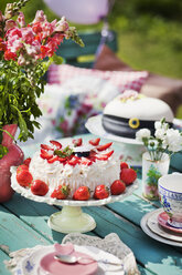 Close up of cake on table in garden - FOLF08767