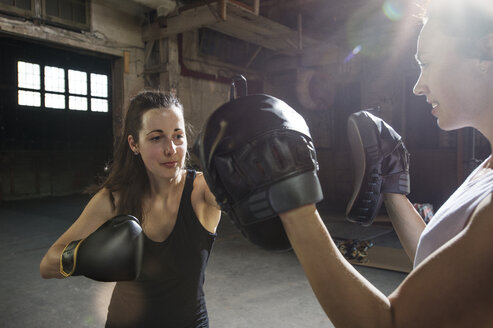 Selbstbewusste Boxerinnen beim Training im Fitnessstudio - CAVF34433