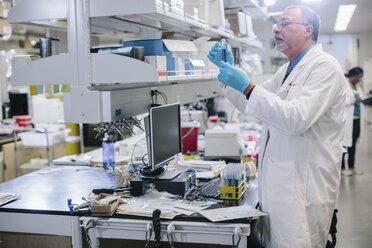 Male doctor examining test tubes in laboratory - CAVF34487