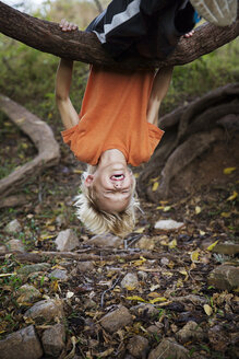 Junge klettert auf Baum und lacht - CAVF35073