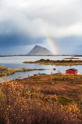 Norway, Lofoten Islands, coast and rainbow - WVF00982