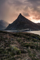 Norwegen, Lofoten-Inseln, Fredvang, Küste im Abendlicht - WVF01006