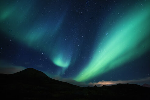 Norway, Lofoten Islands, Haukland Beach, northern lights - WVF01049