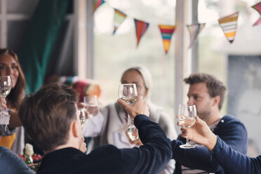 Junge Freunde stoßen zu Hause mit Wein an - MASF00649