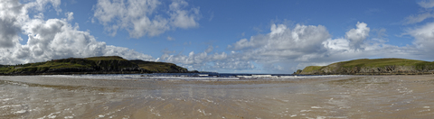 Vereinigtes Königreich, Schottland, Highland, Sutherland, Bettyhill, Panoramablick auf den Strand, lizenzfreies Stockfoto