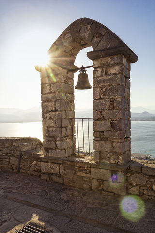 Griechenland, Peloponnes, Argolis, Nauplia, Glockenturm der Festung Palamidi, lizenzfreies Stockfoto