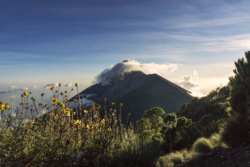 Idyllischer Blick auf den Vulkan de Fuego vor blauem Himmel - CAVF40902
