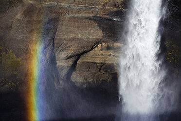 Scenic view of Haifoss waterfall by rainbow - CAVF40948
