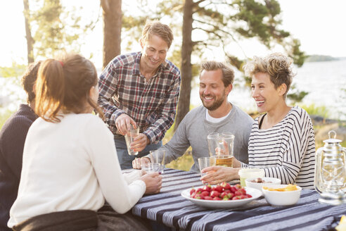 Menschen genießen das Mittagessen am Seeufer - MASF04839