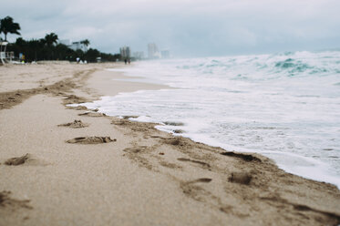 Scenic view of beach against cloudy sky - CAVF42533