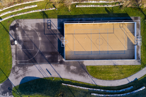 Empty basketball ground, top view stock photo