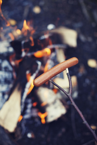 Bratwurst auf dem Lagerfeuer, lizenzfreies Stockfoto