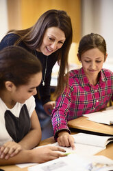 Lehrer, der Schülerinnen im Klassenzimmer hilft - MASF05398