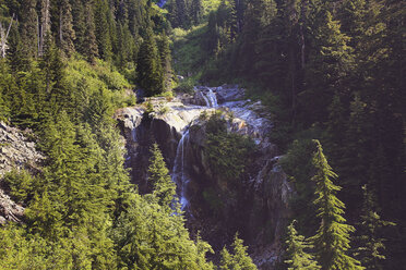 High angle scenic view of Keekwulee Falls amidst trees in forest - CAVF43596