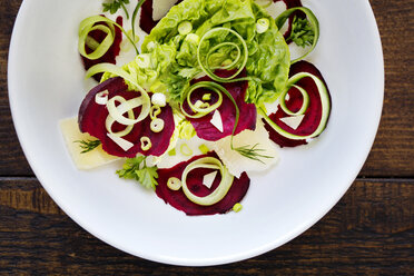 Overhead view of vegetable salad in plate - CAVF43685