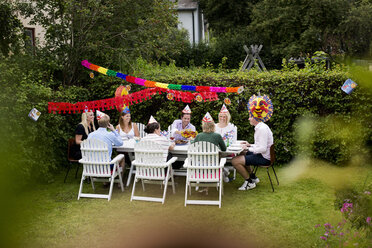 Glückliche Freunde feiern Flusskrebs-Party auf der Wiese - MASF06341