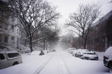 Cars covered with snow on street during winter - CAVF45342