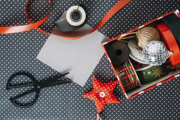 Overhead view of craft products on table - CAVF45433