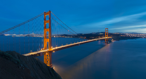 USA, California, San Francisco, Golden Gate Bridge at night stock photo