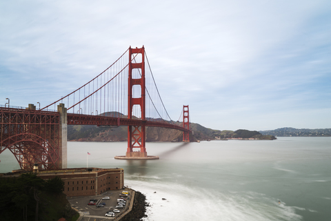 USA, California, San Francisco, Golden Gate Bridge seen from Fort Point, long exposure stock photo