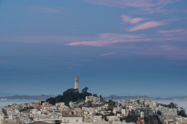 USA, California, San Francisco, Coit Tower and Telegraph Hill in the evening - MKFF00356