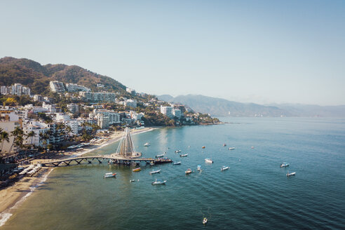 Mexico, Jalisco, Aerial view of Playa Los Muertos, beach and pier in Puerto Vallarta - ABAF02208