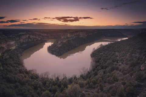 Spain, Castile and Leon, Segovia, Hoces del Rio Duraton Natural Park at sunset stock photo