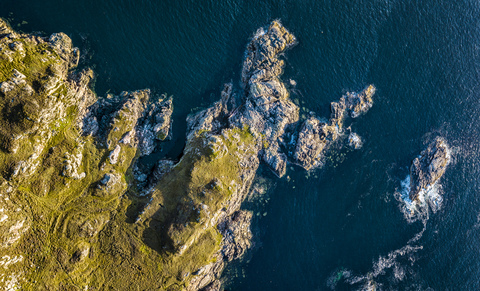 United Kingdom, Scotland, Northwest Highlands, aerial view of rocky coast stock photo