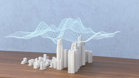 Modell einer Stadt mit digitalem Gitter, 3d-Rendering - UWF01389