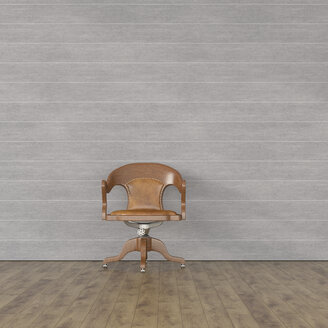 Altmodischer Stuhl vor moderner Betonwand, 3d Rendering - UWF01393