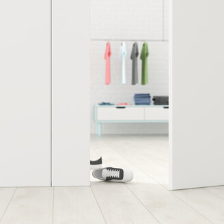 Garderobe hinter angelehnter Tür, 3d-Rendering - UWF01402