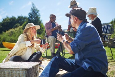 Aktive Seniorenfreunde genießen ein sonniges Sommerpicknick - CAIF20363