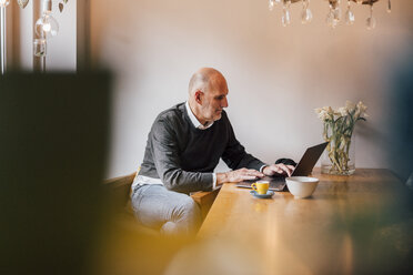 Senior man sitting at home, using laptop - GUSF00674