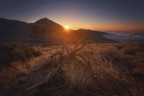 Spanien, Kanarische Inseln, Teneriffa, Teide-Nationalpark bei Sonnenuntergang, lizenzfreies Stockfoto