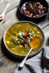 Caldo verde, soup with green cabbage, chorizo and potato - SBDF03549