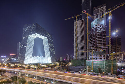 China, Beijing, headquarters for China Central Television CCTV at night - SPPF00025