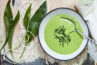 Schüssel mit Bärlauch-Suppe, garniert mit Bärlauch - SBDF03567