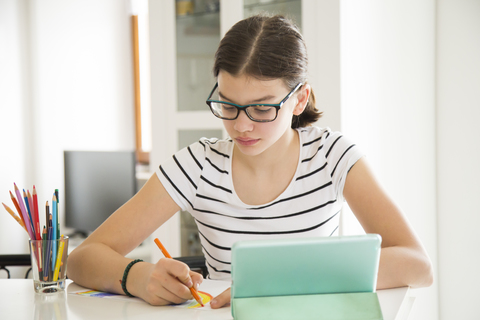 Portrait of girl painting stock photo