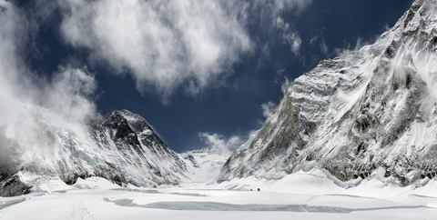 Nepal, Solo Khumbu, Everest, Bergsteiger am Western Cwm, lizenzfreies Stockfoto
