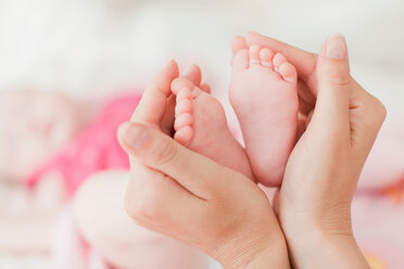 Mothers hands cupping babys feet - CUF01206