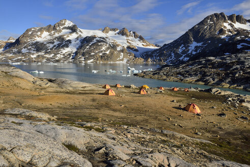 Greenland, East Greenland, Ammassalik Island, tent camp at Sammileq Fjord - ESF01657