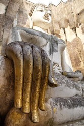 Thailand, Sukhothai, Sukhothai Historical Park, Wat Si Chum, gold plated fingers of Buddha statue - HLF01083