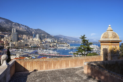 Principality of Monaco, Monaco, Monte Carlo, View from old town to marina stock photo