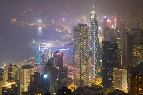 China, Hongkong, Central und Wan Chai bei Nacht, lizenzfreies Stockfoto