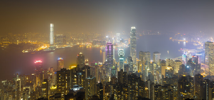 China, Hong Kong, skyline at night - MKFF00376