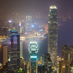 China, Hong Kong, Central and Tsim Sha Tsui at night - MKFF00382
